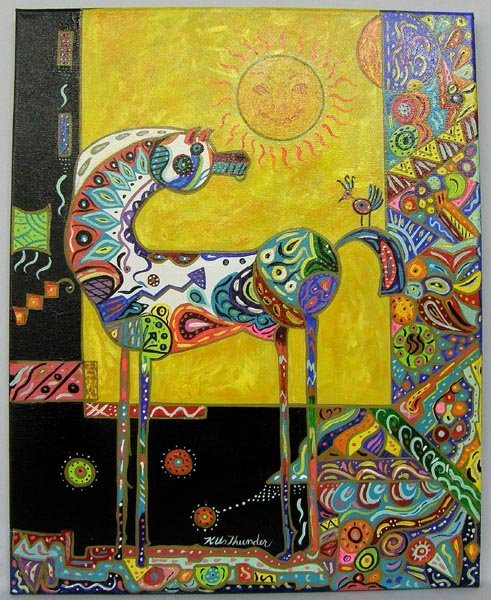 Original Horse Painting By Kills Thunder: Original Horse Painting By Kills Thunder, on canvas, unframed, measures approx. 16" x 20". SHI $30.