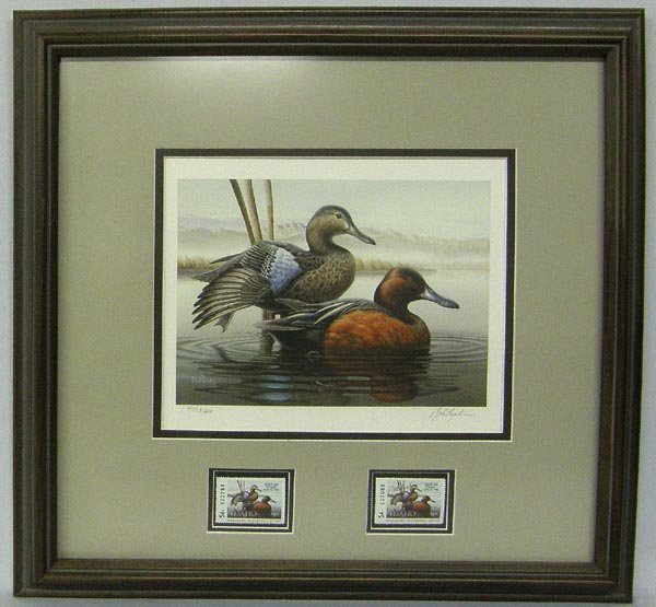 1987 Signed Numbered US Postal Duck Print By Leslie: Signed Numbered US Postal Duck Print By Rob Leslie, measures approx. 6 1/2" x 9". #41/13200, 1987-88, Idaho Migratory Waterfowl Stamp Print by Rob Leslie. SHI $25.