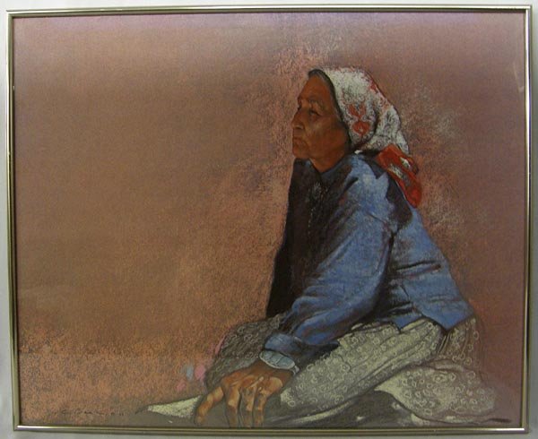Framed Print Of A Navajo Woman By C. Beck: Framed Print Of A Navajo Woman By C. Beck. Framed in a metal frame, under glass. Measures approx. 21 1/3'' x 17 1/2''. SHI $30.
