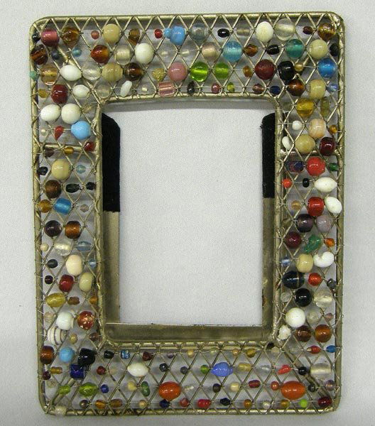 Vintage Woven Metal Beaded Picture Frame: Vintage Woven Metal Beaded Picture Frame, measures approx. 8'' x 6'', holds a picture that measures approx. 3 3/4'' x 5''. SHI $20.