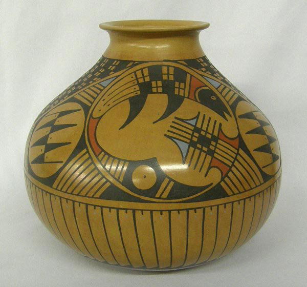 Mata Ortiz Fish Design Pottery Jar by Jesus Tena: Mata Ortiz Fish Design Pottery Jar by Jesus Tena. Measures 11''x13.5''. SHI $30.