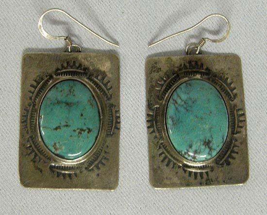 Silver Turquoise Pierced Earrings By Stephen Fox: Silver Turquoise Pierced Earrings By Santa Fe Artist Stephen Fox. Measures approx. 1 1/4" x 1". SHI $15.