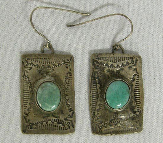 Silver Turquoise Pierced Earrings By Stephen Fox: Silver Turquoise Pierced Earrings By Santa Fe Artist Stephen Fox. Measure approx. 3/4" x 1 1/2". SHI $15.