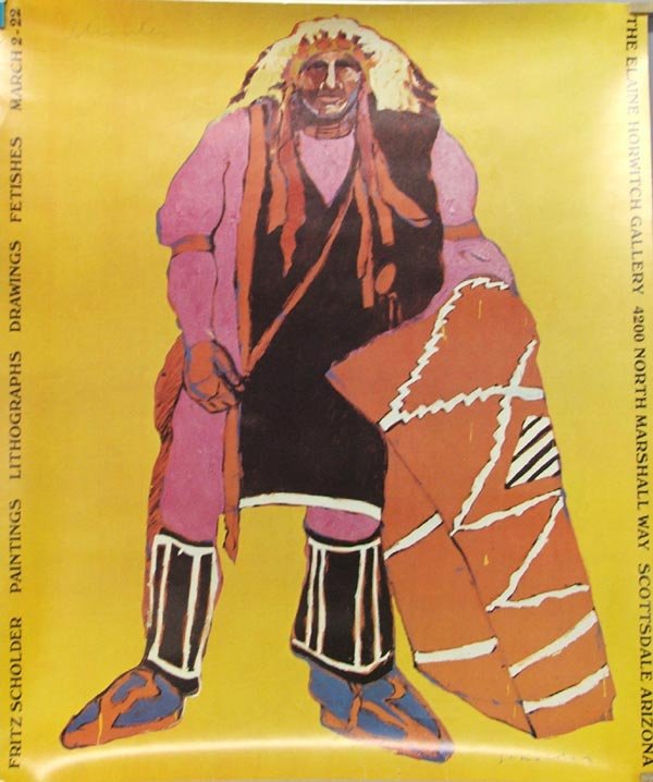 Signed Fritz Scholder Poster Print: Signed Scholder Poster, The Elaine Horwitch Gallery. Measures approx. 29'' x 24 1/4''. Will be rolled and shipped in a tube. SHI $25.