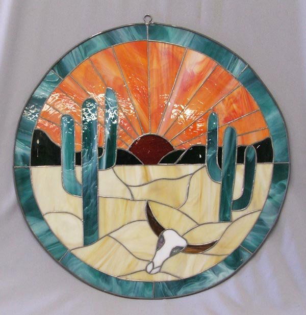 Stained Glass Round Desert Scene 19'' Diameter