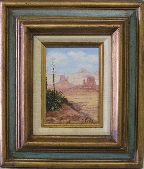Original Southwest Oil Painting by Fritz: Original Southwest Oil Painting by Fritz, measures approx. 7'' x 4.5''. SHI $25.