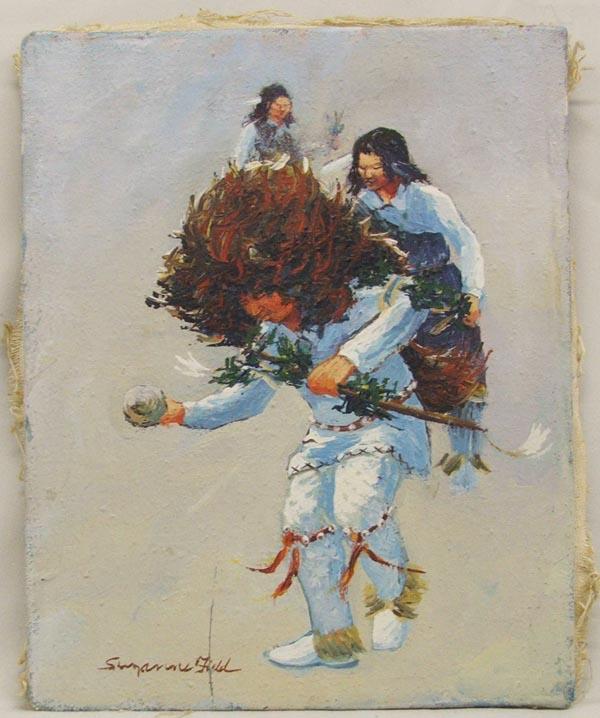 Antique Original Painting By Suzanne Field: Antique Original Painting By Suzanne Field, on canvas, measures approx. 10'' x 8''. Canvas stapled to wood frame. SHI $20.