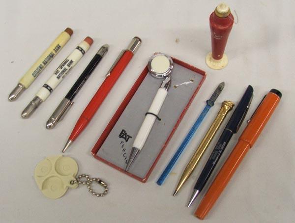 Vintage Pencils Pen Advertising Items: Vintage Pencils Pen Advertising Items, includes: 5 mechanical pencils, 1 pen, 2 erasers, 1 unknown, 1 Goodyear Bill Snell Pontiac Truth or Consequences New Mexico Coin Holder Key Chain, and 1 Tiny's '