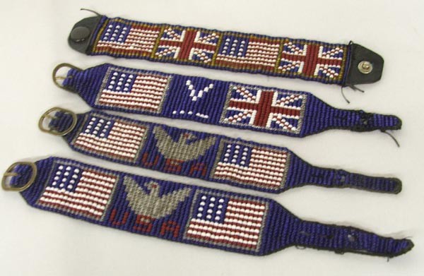4 WWII Era Beaded Indian Bracelets: 4 WWII Era Beaded Indian Bracelets, largest measures approx. 8''L x 1 1/4''. SHI $15.