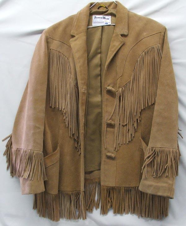 Pioneer Wear Suede Leather Fringed Jacket: Pioneer Wear Suede Leather Fringed Jacket, made in USA, size L. SHI $20.