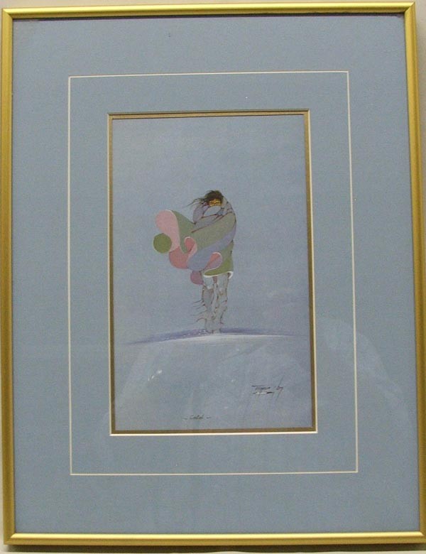 Jerome R. Tiger Print ''Cold'': Jerome R. Tiger Print ''Cold'', visual measures approx. 6.25'' x 10'', framed, matted, and under glass. SHI $30.