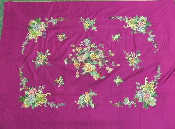 Japanese Embroidered Silk Table Cloth: Japanese Embroidered Silk Table Cloth, measures 58''x79''. SHI $15.
