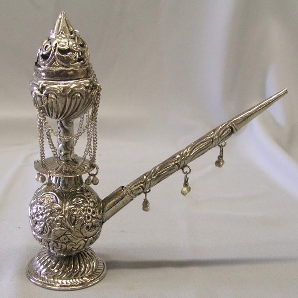 Middle Eastern Hookah Pipe: Middle Eastern Hookah Pipe, cast metal, measures approx. 7''H x 6''L x 2.25''W. SHI $20.