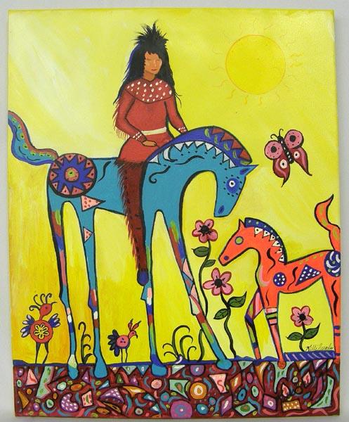 Original Painting By Kills Thunder: Original Painting By Kills Thunder. Measures approx. 16'' x 20''. SHI $30.
