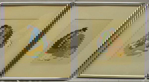 2 Framed Silk Screen Prints by Kai-Sa: 2 Framed Silk Screen Prints by Kai-Sa. In metal frames, under glass and matted. Visual is 6''x5.25''. SHI $40.