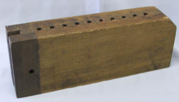 Antique Wood Cigar Mold: Antique Wood Cigar Mold. Brand (or manufacturer?) name stamped on side and number is stamped on end. Measures 12.75''x 2.5''x4.5''. SHI $20.