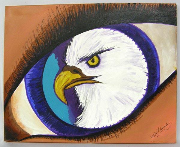 Original ''Eagle Eye'' Painting by Kills Thunder: Original ''Eagle Eye'' Painting by Kills Thunder. Acrylic on canvas stretched over wood frame. Measures 16''x20. SHI $30.