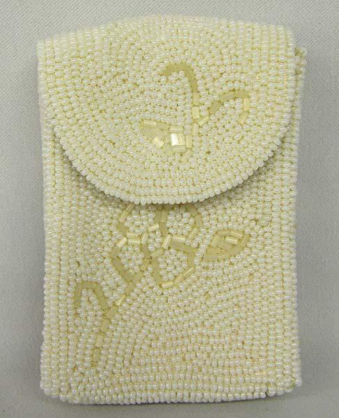 Vintage Japanese White Beaded Cigarette Case: Vintage Japanese White Beaded Cigarette Case, Silk Lined. Can also be used for a cell phone. Measures approx. 4''Hx2.5''Wx1.25''D. SHI $15.