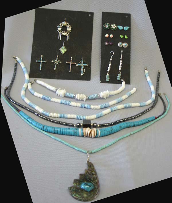 Collection Zuni Earrings, Pendants, Necklaces: Collection Zuni Earrings, Pendants, Necklaces, Bracelets. Includes: 7 Zuni Sterling Silver Earrings. Largest are the 1.5'' long dangling beads. 6 Zuni Sterling silver pendants. Largest is 1.5'' long. 