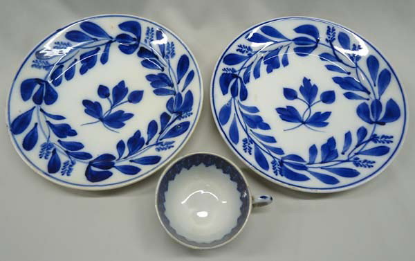 Antique Holland Petrus Regout&Co Flow Blue Plates: Antique Holland Petrus Regout & Co, Flow Blue Plates and cup is unmarked. Plates measure approx. 9'', cup measures approx. 2'' x 4''. ''Maastright''. SHI $25.