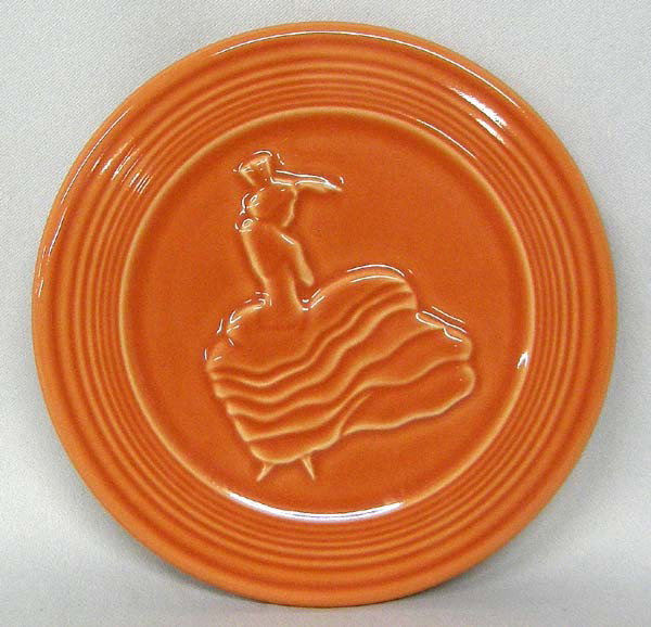 Homer Laughlin Fiesta Embossed Trivet: Ceramic Fiesta Ware Paprika Colored Trivet. Measures approx. 6'' in diameter. SHI $20.