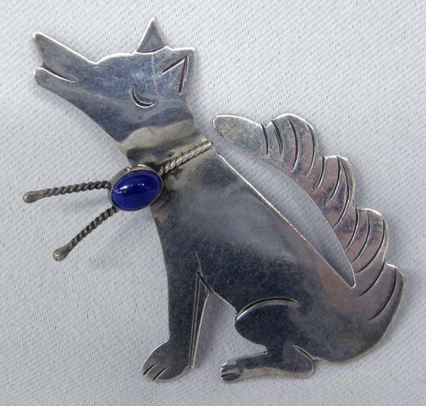 Silver and Lapis Coyote Pin: Silver and Lapis Coyote Pin. Measures approx. 2''Hx1.5''W. SHI $15.