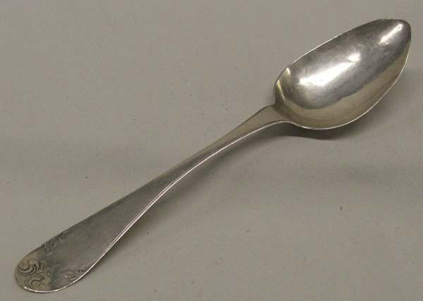 Swedish Antique Silver Spoon: Antique Coin Silver Spoon by Hallberg Swedish maker. Measures 8''x2'' SHI $15.
