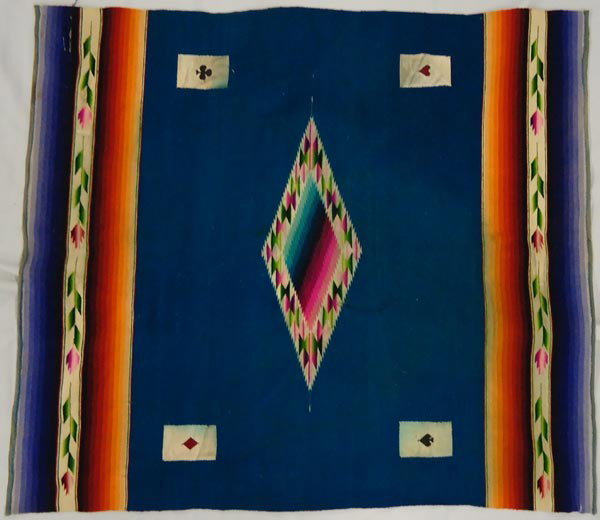 Antique Mexican Card Table Textile: Antique Mexican Card Table Textile. Measures approx. 31'' x 35''. Normal wear and tear for age. SHI $20.