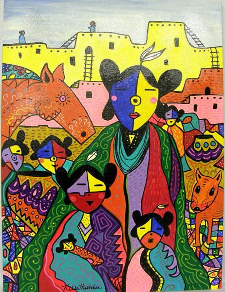 Original Acrylic Painting by Kills Thunder: Original Acrylic Painting on Canvas Panel by Kills Thunder. ''Corn Mother and Children''. Measures 18''Hx24''W. SHI $45.