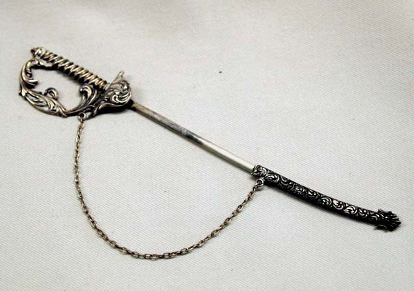 Estate 1900s Foster & Bailey Silver Sword Pin: Estate 1900s Foster & Bailey Nouveau Sterling Silver Sword Pin. Marked F & B. Measures approx. 5''L. SHI $15