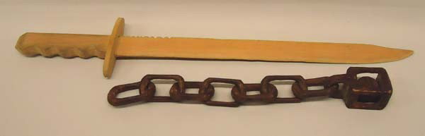 2 Pieces Prison Art Knife And Chain: 2 Pieces Prison Art Knife And Chain. The knife measures approx. 18'' end to end. SHI $20.