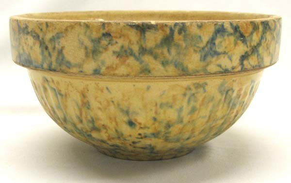 Rare Redwing Bowl: Rare Redwing Bowl. Buttery yellow color with red, rust and blue sponged or spatter decoration, has fluted/ribs running vertically with a large 1'' rim. Measures approx. 3 1/2''H x 6 3/4''Diameter. Buy