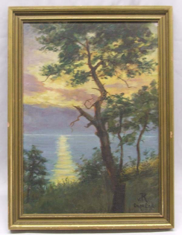 Antique Framed Original Cape Cod Painting: Antique Framed Original Cape Cod Painting, hallmark VR, measures approx. 13 x 10''. Tag on Back reads John Highland, Art Dealer, 13 Midland Ave., Monclair, NJ. No. 8181. Buyers Pay Actual Shipping and