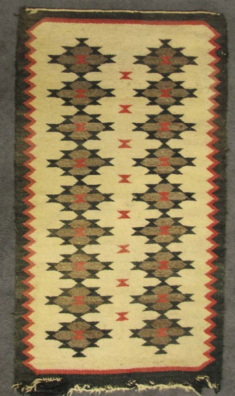 Vintage Native American Navajo Textile: Vintage Navajo Textile, measures approx. 22'' x 39'', some edge damage. Buyers Pay Actual Shipping and Handling Charges(see terms and conditions for more information).