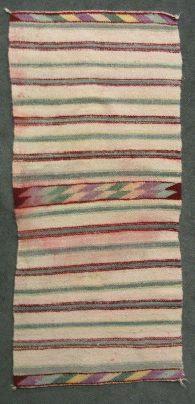 Vintage Native American Navajo Textile: Vintage Navajo Textile, measures approx. 27'' x 60''. Some bleeding and edge damage. Buyers Pay Actual Shipping and Handling Charges(see terms and conditions for more information).