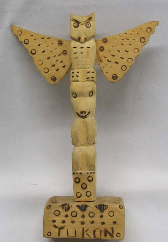 Northwest Coast Yukon Wooden Totem: Northwest Coast Yukon Wooden Totem, measures approx. 10''H x 7''W x 2''D. Buyers Pay Actual Shipping and Handling Charges(see terms and conditions for more information).