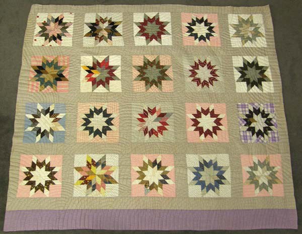 Antique Hand Stitched 8 Pointed Star Quilt