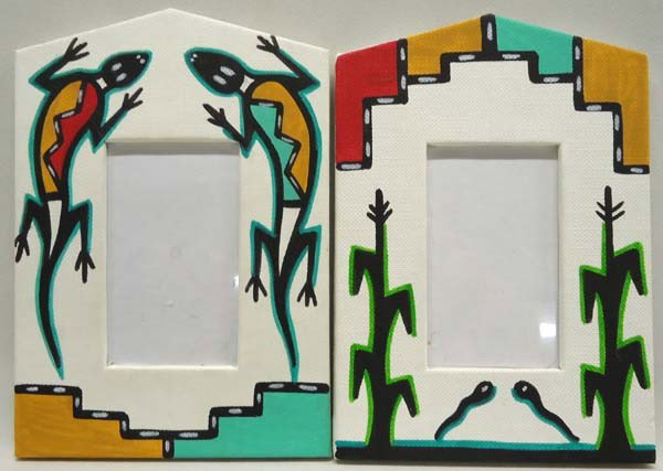 2 Native American Hopi Hand Painted Frames By Yaiva: 2 Native American Hopi Hand Painted Picture Frames By Ryan Yaiva. Both measure approx. 5''H x 3 1/2''W. Buyers Pay Actual Shipping and Handling Charges(see terms and conditions for more information).