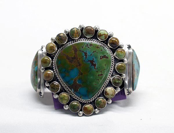 Native American Navajo Turquoise Bracelet by Platero: Navajo Silver & Lone Mountain, NV Turquoise Bracelet by Mike Platero. Stamped on inside, ''Mike Platero Sterling.'' Measurement in Inches - Inside Length(Including Opening)/Width is 7-1/2x2-5/8. The l
