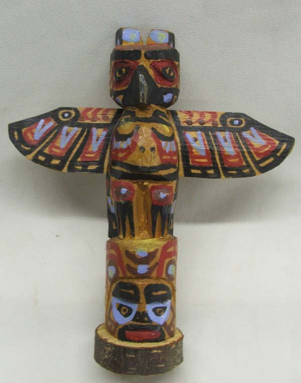 British Columbia Totem Pole by Stan James: British Columbia Totem Pole by Stan James, measures approx. 5.25 x 5''. On back reads RR#2, Nanaimo, BC V9R5K2. Buyers Pay Actual Shipping and Handling Charges(see terms and conditions for more inform