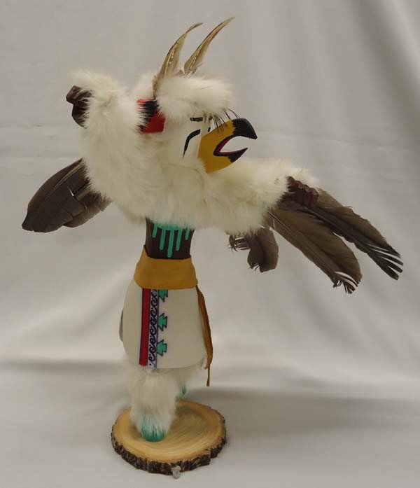 Native American Navajo Eagle Kachina: Eagle Kachina, measures approx. 14''H including feathers x 14''W x 6 1/2''. Some feather damage. Buyers Pay Actual Shipping and Handling Charges(see terms and conditions for more information).