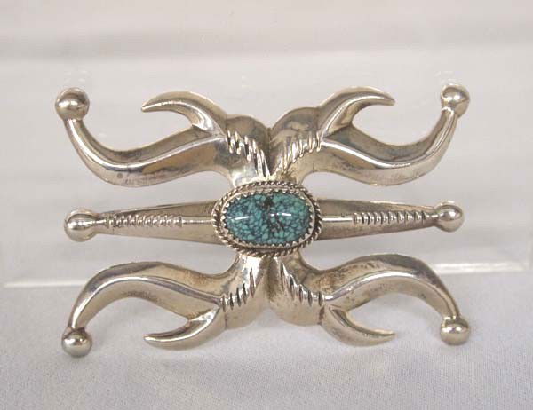 Native American Navajo Silver Sand Cast Pin by Begay: Navajo Silver Sand Cast Turquoise Pin by F. Begay. measures approx. 2x3''. Buyers Pay Actual Shipping and Handling Charges(see terms and conditions for more information).