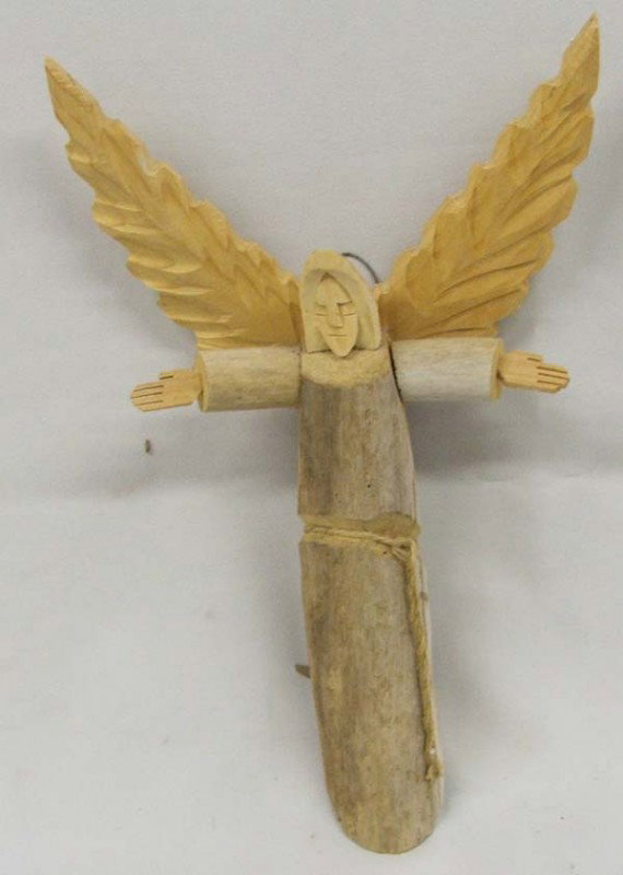 New Mexico Spanish Colonial Carved Folk Art: New Mexico Spanish Colonial Hand Carved Statue Angel Signed. Measures approx. 10.5''H x 7''. Buyers Pay Actual Shipping and Handling Charges(see terms and conditions for more information).