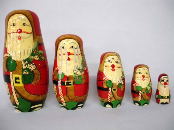 Nesting Santa Claus Dolls: Nesting Santa Claus Dolls (5) From Poland. Outside Doll measures 5''Hx2''W. Buyers Pay Actual Shipping and Handling Charges(see terms and conditions for more information).