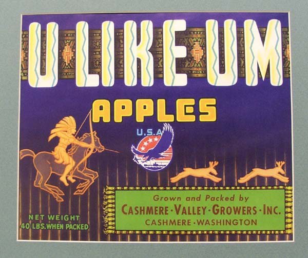 1941 Original U LIKE UM Apple Crate Label: 1941 Original U LIKE UM Apple Crate Label. Visual measures approx. 8 1/2'' x 10''. Buyers Pay Actual Shipping and Handling Charges(see terms and conditions for more information).