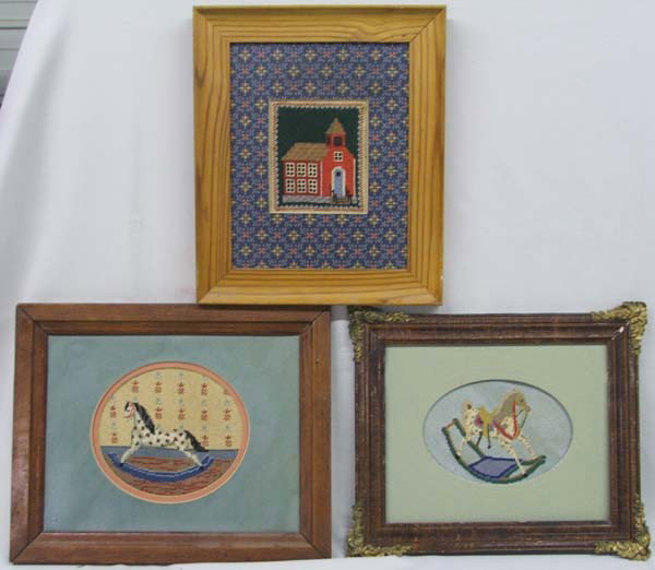 3 Vintage Framed Needlepoint Pictures: 3 Framed Needlepoint Pictures. Largest measures approx. 13 5/8'' x 11'' that is with frame. Buyers Pay Actual Shipping and Handling Charges(see terms and conditions for more information).