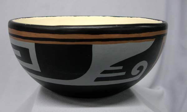 Native American Handpainted San Felipe Bowl: Native American Handpainted San Felipe Greenware Bowl by Alvin Chavarillo San Felipe Pueblo NM, measures 3.5'' x 7.5''. Buyers Pay Actual Shipping and Handling Charges(see terms and conditions for mor