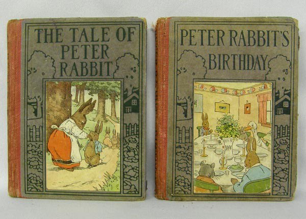 Pair of 1904 Children's Peter Rabbit Books: Pair of 1904 Children's Peter Rabbit Books. Measures approx. 5.5''Hx4''W. Name is written in the front of each book and some pencil marks inside one. Buyers Pay Actual Shipping and Handling Charges(se