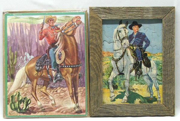 Vintage Cowboy Puzzles One Hopalong Cassidy: Two Vintage Cowboy Puzzles. The Hopalong Cassidy puzzle is in a wood framed under glass. Each puzzle measures 11''x15''. Buyers Pay Actual Shipping and Handling Charges(see terms and conditions for mo