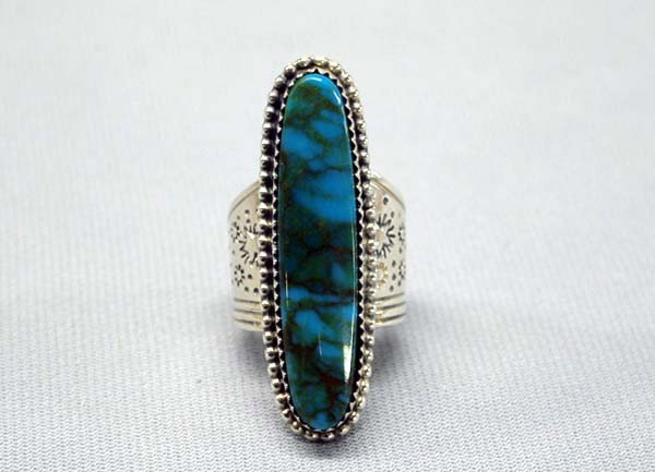 Native American Navajo Ring by G Boyd: Native American Navajo Silver Turquoise Ring by G Boyd, size 8.5 and measures approx. 1.75''L x 5/8''. Buyers Pay Actual Shipping and Handling Charges(see terms and conditions for more information).